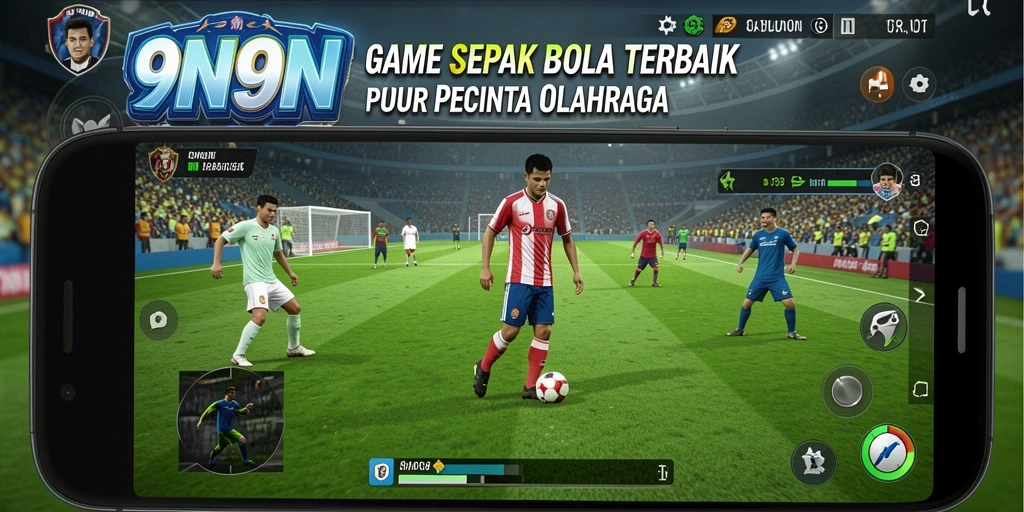 Tampilan gameplay menarik dari 9N9N dengan aksi sepak bola seru.