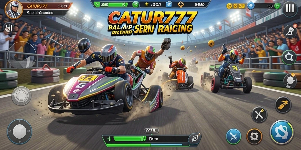 Tampilan gameplay CATUR777 yang seru saat balapan di lintasan menantang.