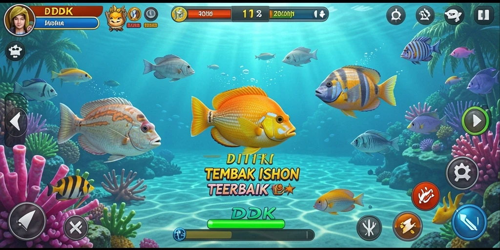 Screenshot DKK memperlihatkan gameplay seru saat menembak ikan.