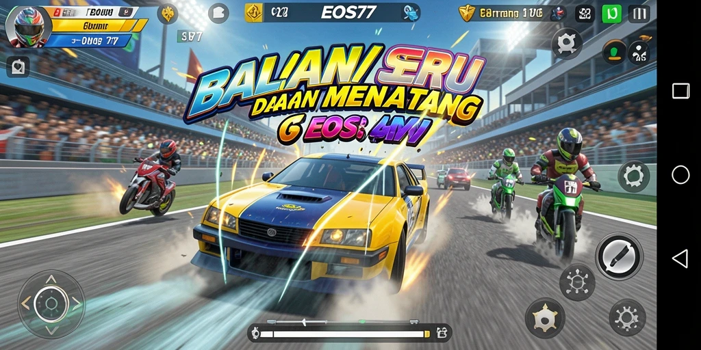 Tampilan menarik dari gameplay balapan di EOS77.