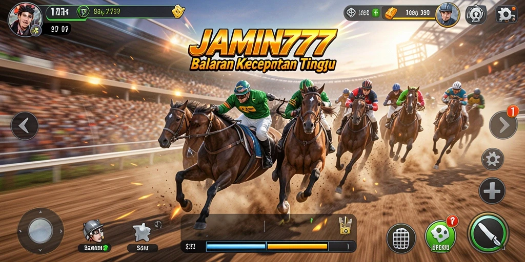 Screenshot utama JAMIN777 menampilkan aksi balapan yang seru.