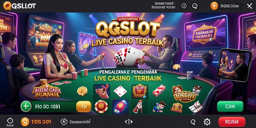 Screenshot permainan Live Casino di QQSLOT dengan dealer langsung.
