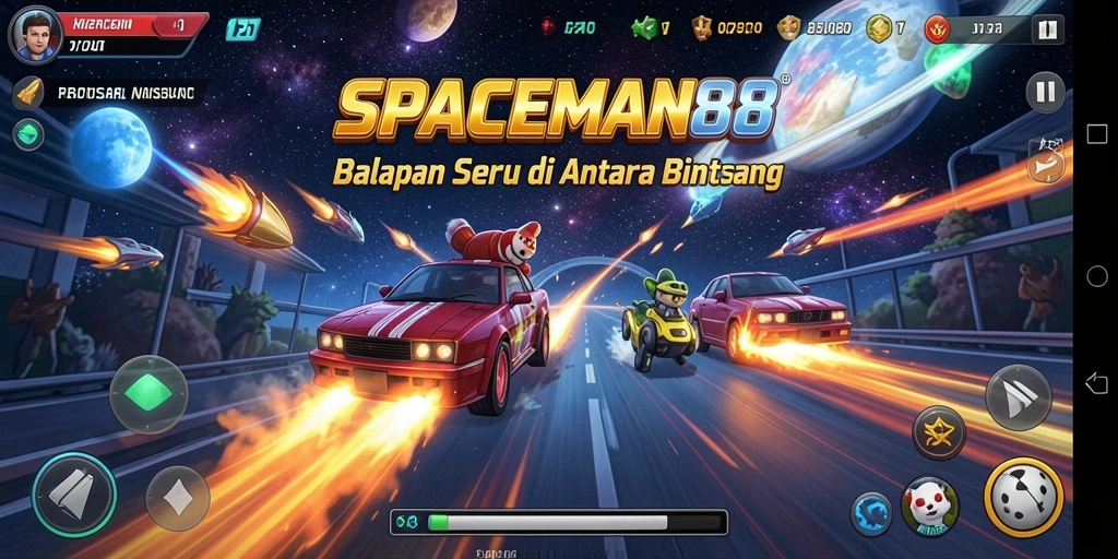 Tampilan gameplay balapan luar angkasa SPACEMAN88 yang mendebarkan.