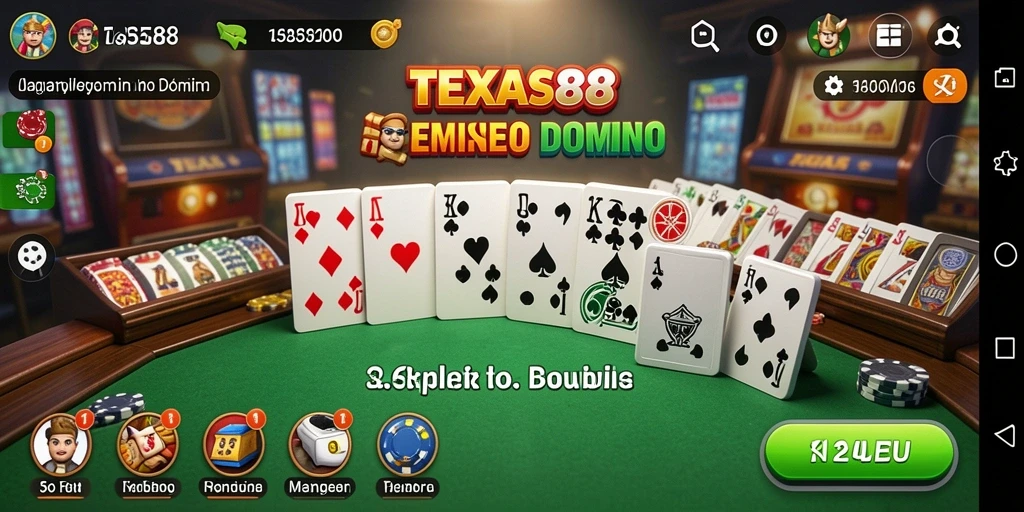 Tampilan gameplay seru dalam TEXAS88 yang menampilkan domino.